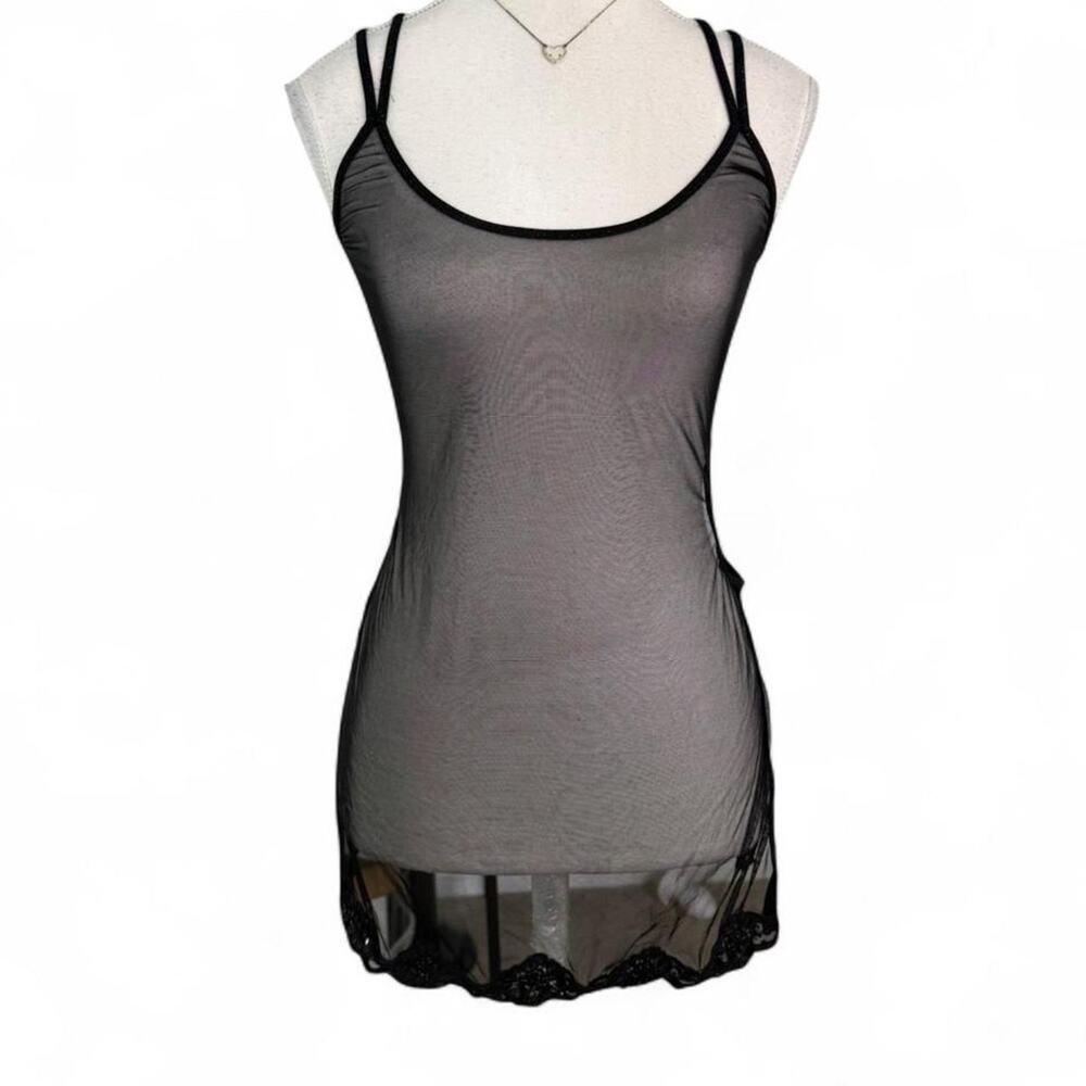 Victorias Secret Black Lace Beaded Sheer Layering Y2K 2000s Cami Top Size M